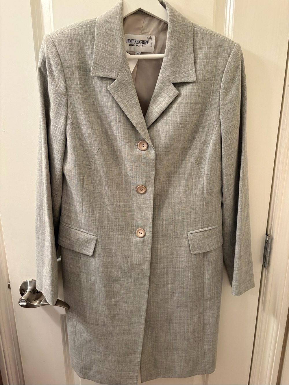 Holt Renfrew Light Gray Women’s Wool Long Blazer Coat Size 6 Vintage
